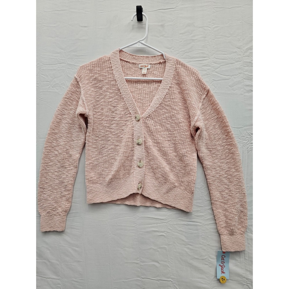 Cat & Jack Girls Cardigan Sweater Pink Cotton Blend Casual Size Large